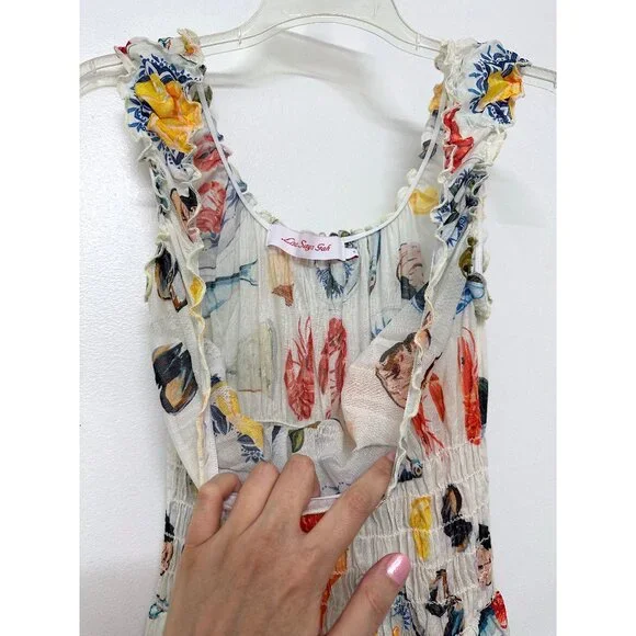 Lisa Says Gah Annie Food Print Maxi Dress Tapas Ivory Lemon Olive Fruit S - Picture 11 of 13